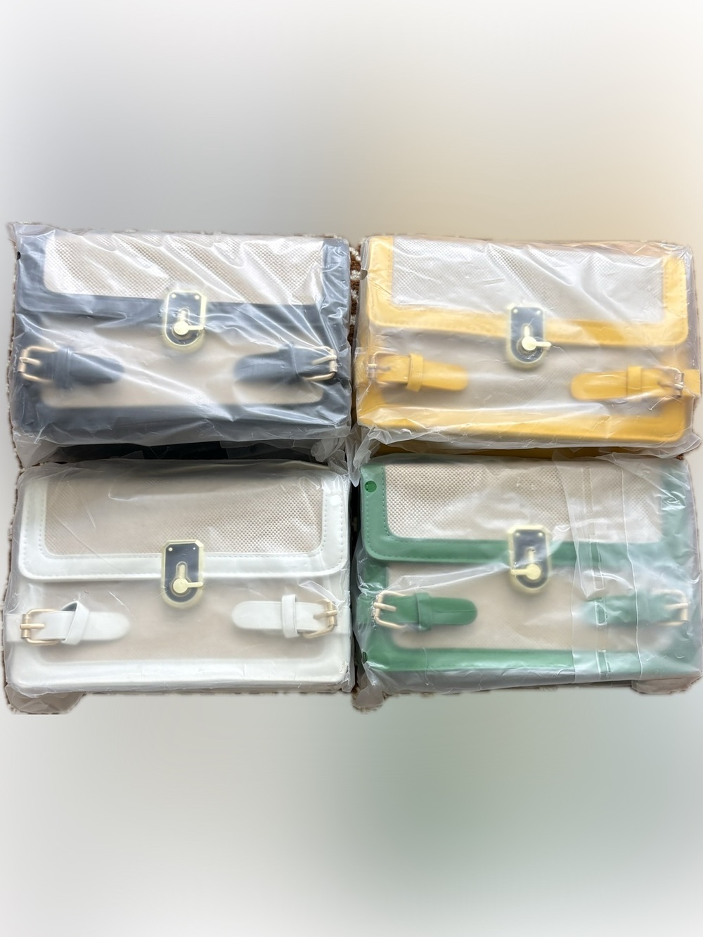 NWOT 4pcs Canvas Crossbody Bag with Color Trim Green, Yellow, Black, White (Set)